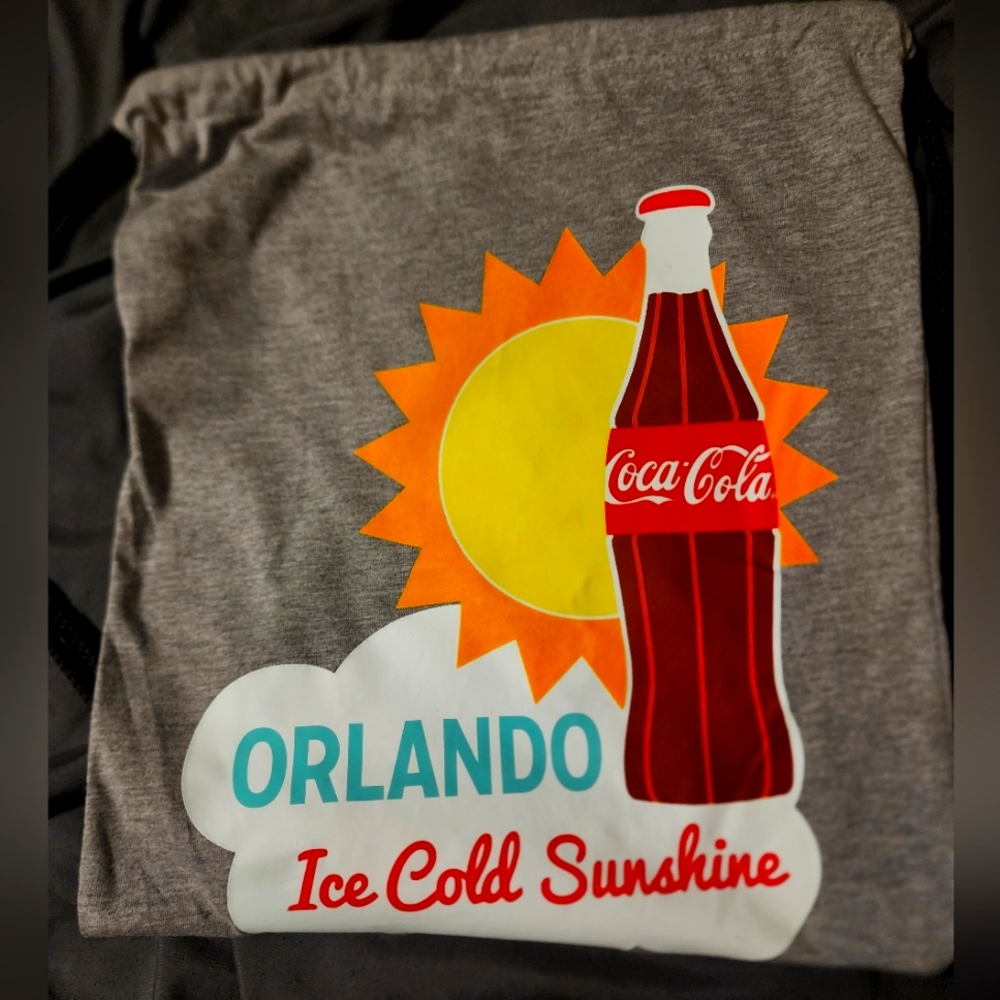 Cotton jersey drawstring backpack bag. Coca-Cola licensed item.